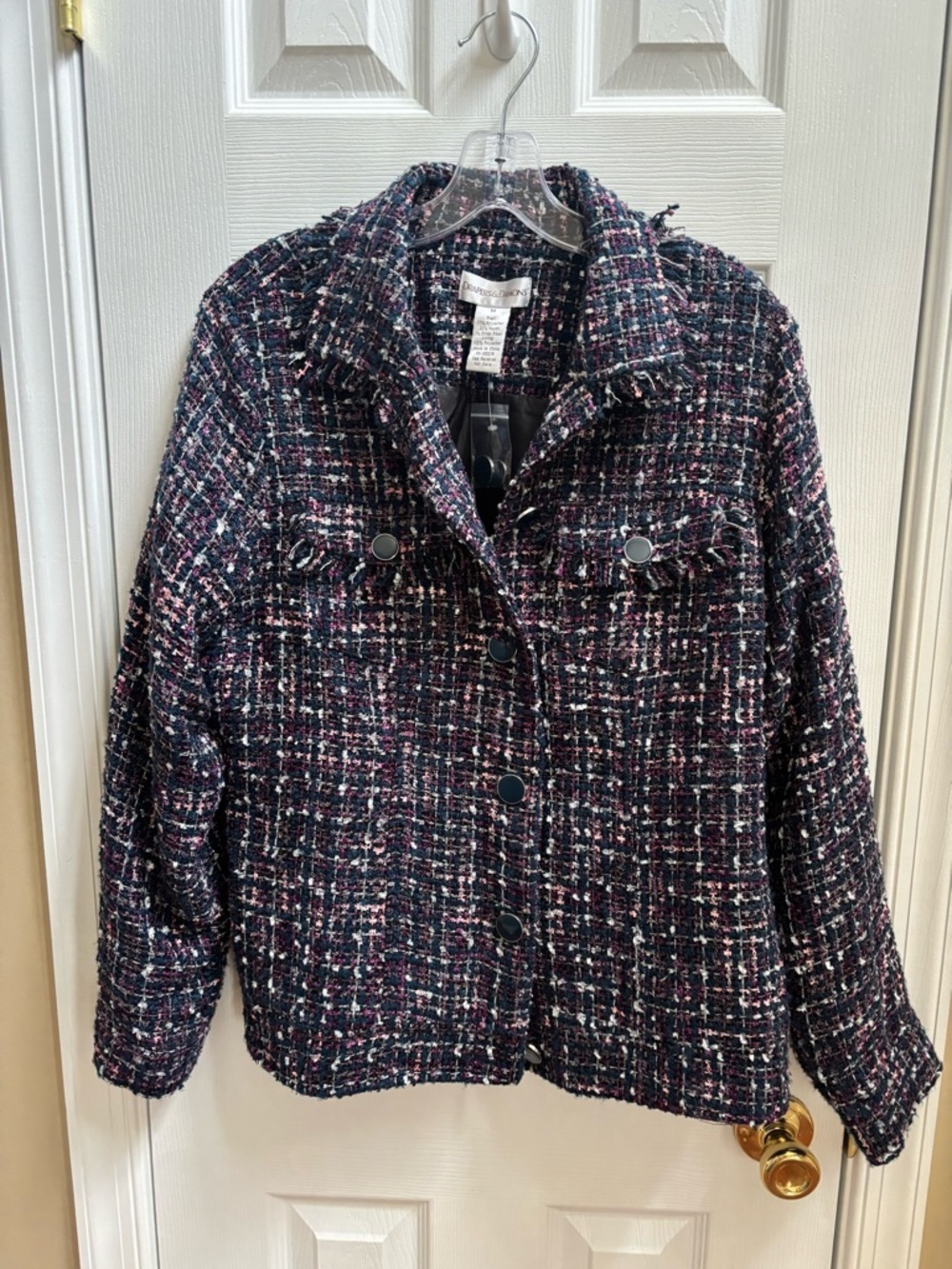 Drapers & Damons Elegant Women's Tweed Jacket in Navy & Pink, Size Med, NWOT - Picture 1 of 4